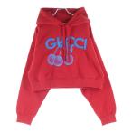 GUCCI グッチ クロップド チェリー ロゴ長袖パーカー フーディー レッド
