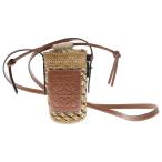 LOEWE ロエベ アナグラム ポシェット フォンショルダー ブラウン×ベージュ ラフィア×レザー 巾着バッグ ショルダーバッグ