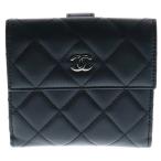 CHANEL シャネル マトラッセ 二つ折り財布 黒 ラムスキン シルバー金具 コンパクトウォレットA48490