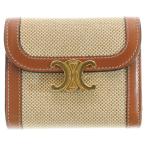 ショッピングセリーヌ CELINE セリーヌ トリオンフ コンパクトウォレット 三つ折り財布 ブラウン×ベージュ キャンバス×レザー ゴールド金具