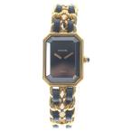 CHANEL シャネル プルミエールM 黒文字盤 レザー チェーンベルト クォーツウォッチ 腕時計 ブラック/ゴールド