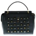ショッピングスタッズ FENDI フェンディ ドットコム スタッズ レザー 2WAY ハンド ショルダーバッグ ゴールド金具 ブラック 8BN293