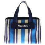 miumiu ミュウミュウ CANAPA カナパ 2WAY レザー切替ロゴキャンバスハンドバッグ ショルダーバッグ ブルー/ホワイト レディース 5BA085