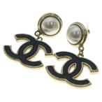 CHANEL シャネル ココマーク フェイクパール ピアス ブラック×ホワイト×ゴールド GP