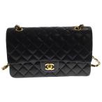 CHANEL シャネル マトラッセ25 Wフラップ Wチェーンショルダーバッグ 黒 ラムスキン GD金具 シールあり A01112 2649848 箱