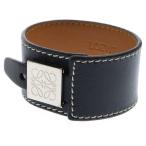 LOEWE ロエベ PULSERA PIEL GRAN NEGRO LETHAER BRACELET アナグラム メタルプレート レザーブレスレット ブラック 0010400505