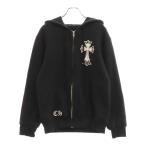 クロムハーツ OLD DBL CH CRS ZIP Hoodie オールドモデル ダブルCHクロスプリント 裏地サーマル ダガージップアップパーカー ブラック
