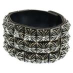 クロムハーツ ZERO X3 PYRAMID STUDS TRIPLE ROW ゼロスタッズ トリプルピラミッド ロウ レザーブレスレッド バングル シルバー/ブラック