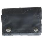 CHROME HEARTS クロムハーツ 3FOLD 3フォールド クロスパッチ付きクロスボールボタン レザーウォレット 財布 ブラック