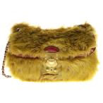 miumiu ミュウミュウ 2WAYバッグ ハンドバッグ チェーンショルダーバッグ フェイクファー×レザー イエロー×レッド ゴールド金具