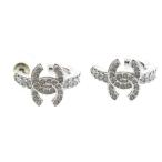 CHANEL シャネル ココマーク ラインストーン フープピアス B25S メタル シルバー アクセサリー