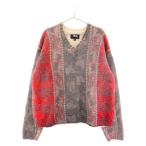 STUSSY ステューシー MIXED PRINT ALPACA SWEATER Vネック ニットセーター アルパカニット グレー/レッド