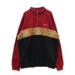 シュプリーム 18AW Leopard Panel Half Zip Sweatshirt レオパード パネル ハーフジップ スウェット トレーナー シャツ ブラック/レッド