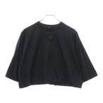 PRADA プラダ CROPPED JERSEY TEE ロゴワッペン クロップドダメージ半袖Tシャツ ブラック レディース 3560A S212 1Y99