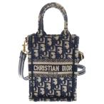 クリスチャンディオール Book Tote ブックトート ミニ オブリーク ショルダー フォンバッグ スモール レディース ベージュ/ネイビー