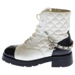 CHANEL シャネル 22AW Leather Lace Up Boots ココマーク マトラッセ チェーン レースアップ レザーブーツ ホワイト G39393