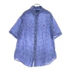 POLO RALPH LAUREN ポロラルフローレン LINEN S/S BD CHECK SHIRT 胸ロゴ リネン 半袖ボタンダウンチェックシャツ ブルー/ホワイト