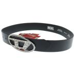 ショッピングディーゼル DIESEL ディーゼル B-1DR STRASS ストラス ロゴバックル ビジュー レザー ベルト シルバー ブラック X09611