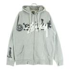 STUSSY ステューシー 00S ロゴプリント ジップアップ フーディ スウェットパーカー 金タグ グレー