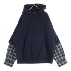 MARNI マルニ 23AW CHECK SWEATSHIRT 袖チェック切替 プルオーバーパーカー フーディ ブラック FUMU0110Q5