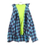 ショッピングバレンシアガ BALENCIAGA バレンシアガ 22SS TROMPE LCEIL SHIRTS トロンプルイユ ドッキング チェック 長袖シャツ ブルー 699371