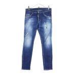 DSQUARED2 ディースクエアード 23AW SKATER JEANS スケーター ボタンフライ ペイント加工 デニムパンツ インディゴブルー S74LB1331