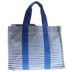 ショッピングバヤ HERMES エルメス バヤデール キャンバス生地 ストライプ柄 ポーチ付き トートバッグ ブルー