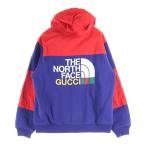 グッチ 21AW ×THE NORTH FACE ノースフェイス ロゴデザイン ナイロン切り替え フーデッド ジップアップ スウェット パーカー 671462