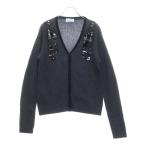 PRADA プラダ ビジュー ラインストーン 装飾 カシミヤ ニット カーディガン グレー レディース P25E27 S161