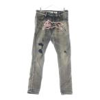 ICE CREAM アイスクリーム RUNNING DOG FLAMINGO JEAN フロントプリント フラミンゴ ダメージ加工 デニムパンツ ブラック 421-2101