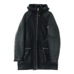 HERMES エルメス 24AW セリエボタン ジップアップ リバーシブル フーデッド ムートン レザージャケット ブラック