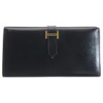HERMES エルメス ベアン クラシックボックスカーフ レザー 2つ折り 長財布 ウォレット ブラック □F刻印