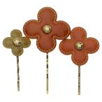 ショッピングヴェルニ LOUIS VUITTON ルイヴィトン ヴェルニ バレッタ・フルール パテントレザーヘアピンセット オレンジ/ベージュ