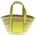 ショッピングストローバッグ LOEWE ロエベ バスケットバッグ アナグラムロゴパッチ ラフィア ストロー レザー カゴ ハンド トートバッグ イエロー