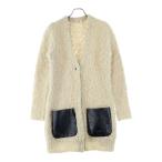 ショッピングロングカーディガン CELINE セリーヌ PVCレザーポケット ウールロングカーディガン ベージュ レディース