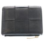 BOTTEGA VENETA ボッテガヴェネタ マキシイントレチャート 二つ折り財布 コンパクトウォレット コインケース ブラック レザー ゴールド金具