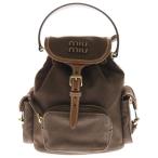 ショッピングMIUMIU miumiu ミュウミュウ レザーハンドル切替キャンバスロゴバックパック リュック ブラウン 5BZ043_2IBQ_F04KB_V_OOO