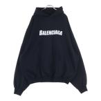 バレンシアガ 22AW Destroyed Logo Print Hoodie デストロイ ロゴプリント プルオーバースウェットパーカー フーディー ブラック 729361
