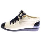 CHANEL シャネル ココマーク パテント コンビレザー レースアップ ローカットシューズ スニーカー アイボリー/ブラック レディース G25313