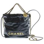 ショッピングCHANEL CHANEL シャネル シャネル22 ミニ シャイニーカーフスキン レザー 2WAY チェーン ハンド ショルダー バッグ ゴールド金具 ブラック AS3980