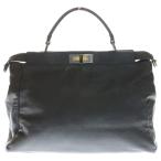 FENDI フェンディ ピーカブー ラージ レザー ハンドバッグ シルバー/ゴールド金具 ブラック 8BN210