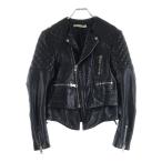 バレンシアガ ラムスキン レザー キルティング レースアップ ダブル ジップアップ ライダースジャケット ブラック レディース 264215