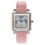 CHOPARD ショパール 27/8325-23 ハッピースポーツ スクエア文字盤 ホワイト×ピンク SS×革/QZ ステンレス クォーツ 腕時計