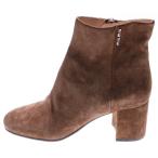 miumiu ミュウミュウ ロゴプレート スエードレザー ヒール サイドジップ ハイカット ショートブーツ シューズ ブラウン レディース