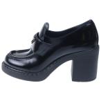 PRADA プラダ トライアングルロゴ チョコレートブラッシュドレザー ハイヒールローファー ブラック