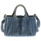 ショッピングPRADA PRADA プラダ カナパ トライアングルロゴプレート デニム 2WAY ハンド ショルダーバッグ ゴールド金具 インディゴ B2439G