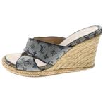 LOUIS VUITTON ルイヴィトン モノグラム キャンバス レザー エスパドリーユ ウェッジソール ヒール サンダル シューズ ネイビー レディース