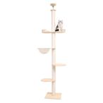 PETTIFUL キャットタワー 突っ張り 木製 大型猫 コットン紐 スリム 木登り 多頭