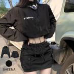  выставить [ задний Logo блузон × мини-юбка SET] весна осень-зима tops низ комплект item блузон casual Street спортивный .