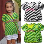  наклонный полоса футболка Kids туника One-piece короткий рукав детский сад ученик начальной школы ребенок одежда девочка девушки модный симпатичный симпатичный Junior мода ребенок одежда ребенок 